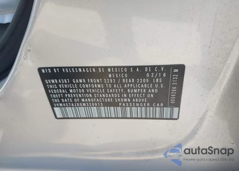 2016 Volkswagen Jetta 2.0T Gli Se from USA, damaged, VIN 3VW4S7AJXGM320913